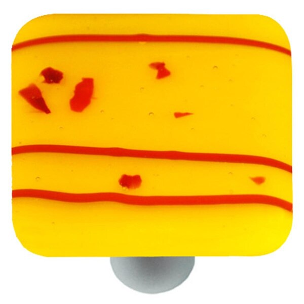 Towels Usa Mardi Gras Red with Sunflower Yellow Square Glass Cabinet Knob - Aluminum Post - TO2522015