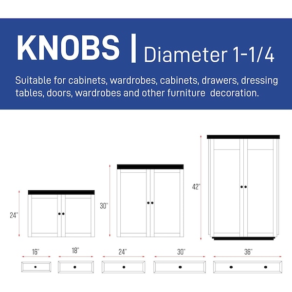 Lifemaster Kitchen Cabinet Knobs, 1/4 Inch, Modern Zinc Alloy, Adjustable Screws, Black, 50PK - LMKNBBLK50