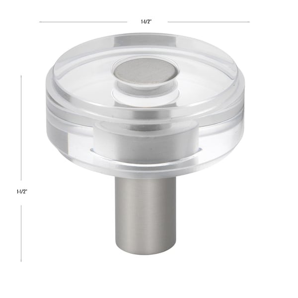 Gliderite Hardware 1-1/2 in. Clear Acrylic Knob Satin Nickel, 25PK - 5828-SN-25