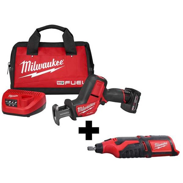 Milwaukee Tool M12 Hackzall Recip Kit and Rotary Tool - 2520-21XC, 2460-20