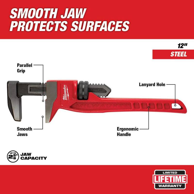 Milwaukee 12 in. Smooth Jaw Pipe Wrench - 48-22-7186
