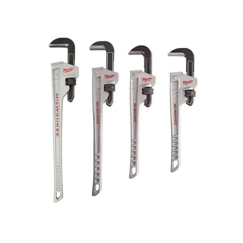 Milwaukee 36 in. Aluminum Pipe Wrench, 24 in. Aluminum Pipe Wrench, 18 in. Aluminum Pipe Wrench, and 12 in. Aluminum Pipe Wrench - 48-22-7224-48-22-7236-48-22-7218-48-22-2