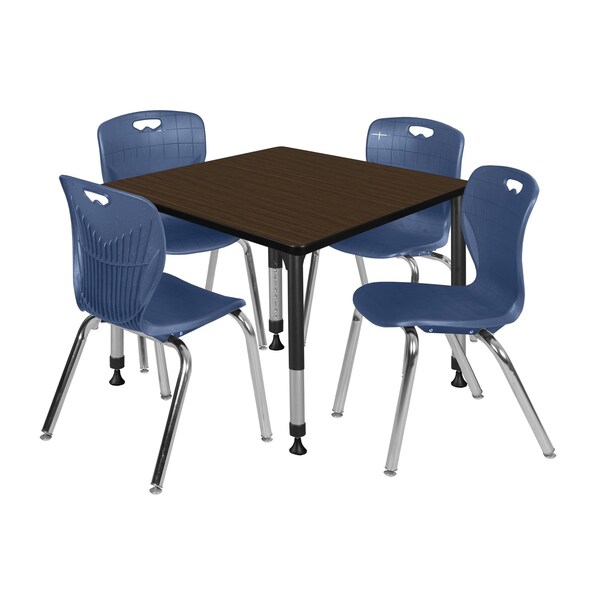 Regency Square Kee Adjustable Classroom Table W/ 4 Andy Stack Chairs, 42 in W, 30 in L, Neo Walnut - TB4242NWAPBK40NV