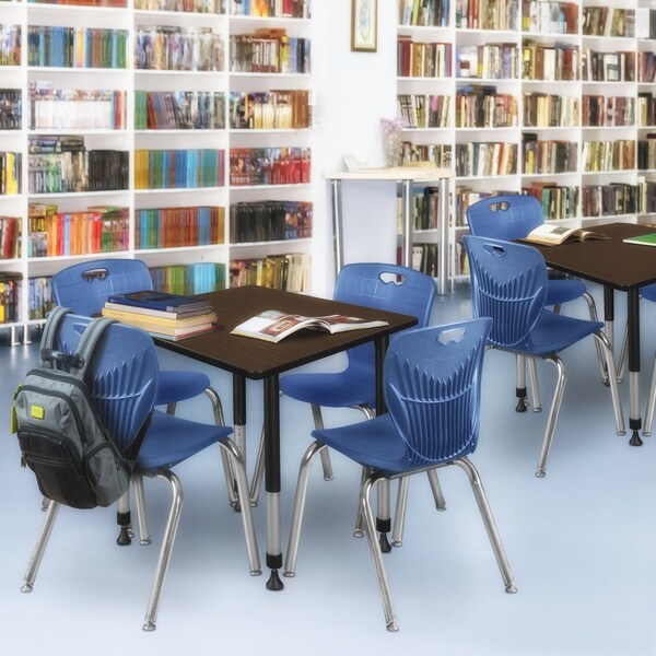 Regency Square Kee Adjustable Classroom Table W/ 4 Andy Stack Chairs, 42 in W, 30 in L, Neo Walnut - TB4242NWAPBK40NV