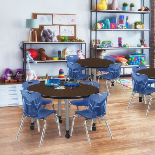Regency Round Kee Mobile Adjustable Classroom Table W/ 4 Andy Chairs, 42 in W, 42 in L, Neo Walnut - TB42RNDNWAPCGY45NV