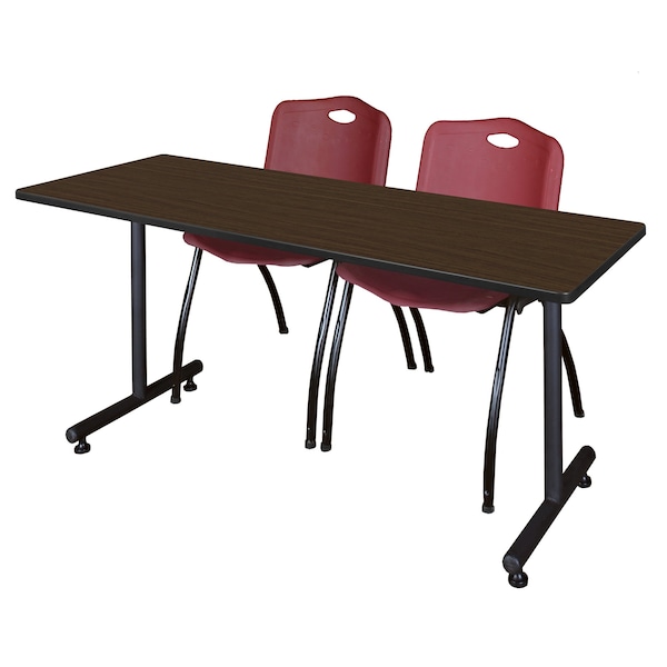 Regency Kobe T-Base Training Seminar Table W/ 2 M Stack Chairs, 60 in W, 24 in L, Neo Walnut - MKTRCT6024NW47BY