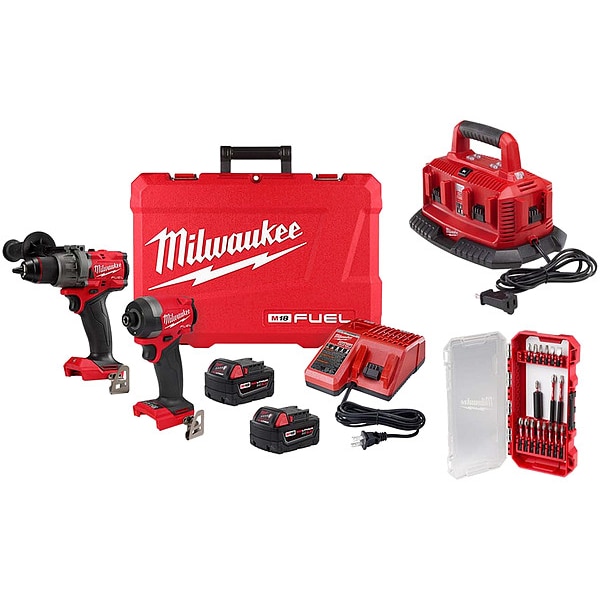 Milwaukee Tool Cordless Combo Kit, Includes Batteries & Charger - 3697-22, 48-59-1806, 48-32-4403