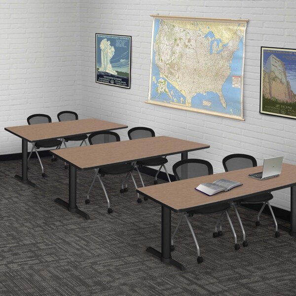 Regency Cain T-Base Training Seminar Table W/ 2 Cadence Stack Chairs, 66 in W, 24 in L, Noble Oak - MTRCT6624NO23BK