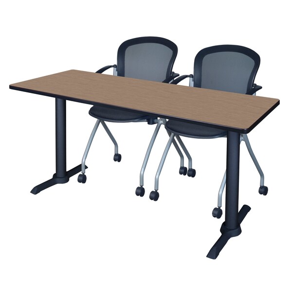 Regency Cain T-Base Training Seminar Table W/ 2 Cadence Stack Chairs, 66 in W, 24 in L, Noble Oak - MTRCT6624NO23BK