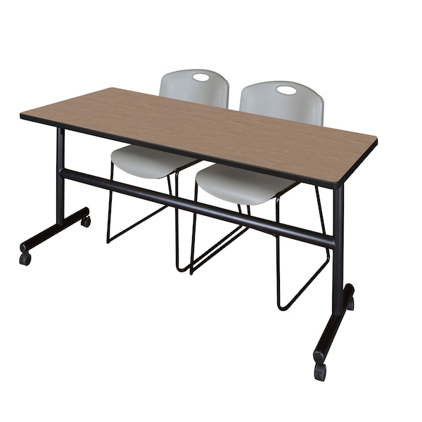 Regency Kobe Flip-Top Training Nesting Table W/ 2 Zeng Stack Chairs, 72 in W, 30 in L, Noble Oak - MKFT7230NO44GY