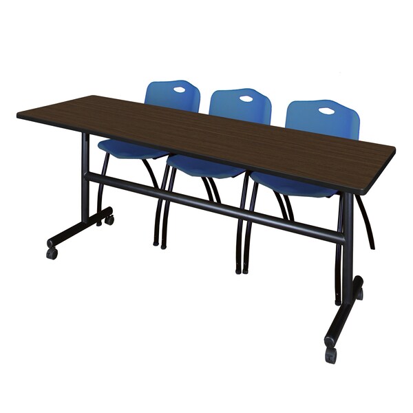 Regency Kobe Flip-Top Training Nesting Table W/ 2 M Stack Chairs, 84 in W, 24 in L, Neo Walnut - MKFT8424NW47BE