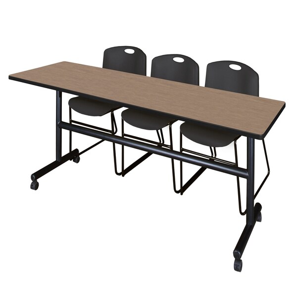 Regency Kobe Flip-Top Training Nesting Table W/ 2 Zeng Stack Chairs, 84 in W, 24 in L, Noble Oak - MKFT8424NO44BK