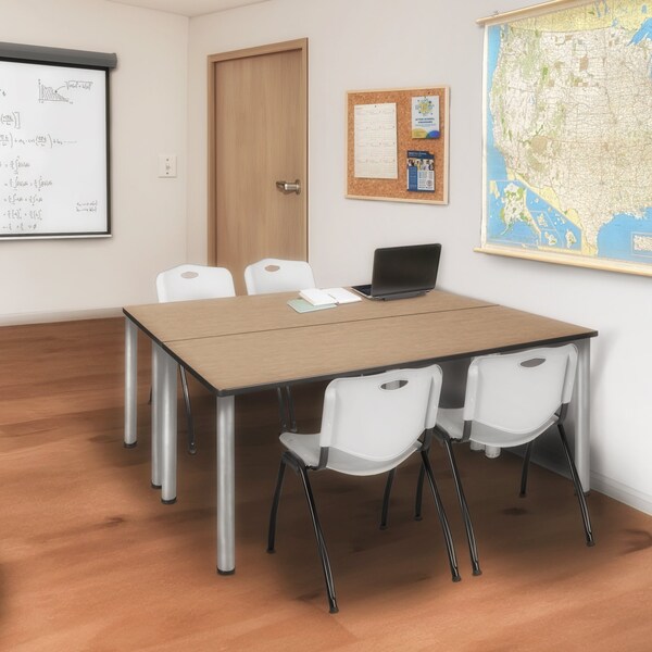 Regency Kee Training Table W/ 2 M Stack Chairs, 66 in W, 24 in L, Noble Oak - MT6624NOBPCM47GY