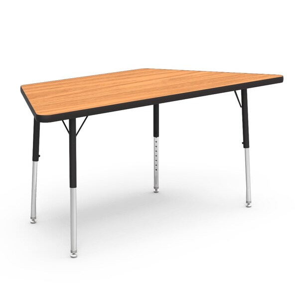 Virco 25.81 in. W, 60 in. L, 17-25 in. H, Medium Oak Top / Black Edge - 48TRAP60LO