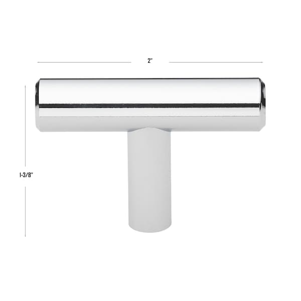 Gliderite Hardware 2 in. Solid Steel Polished Chrome Cabinet T-Knob - 5002-T-PC, 25PK - 5002-T-PC-25
