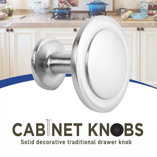 Lifemaster 1-1/4in Cabinet Knobs, Brushed Nickel, Modern Zinc Alloy, Adjustable Screws, 25PK - LMKNBNICK25