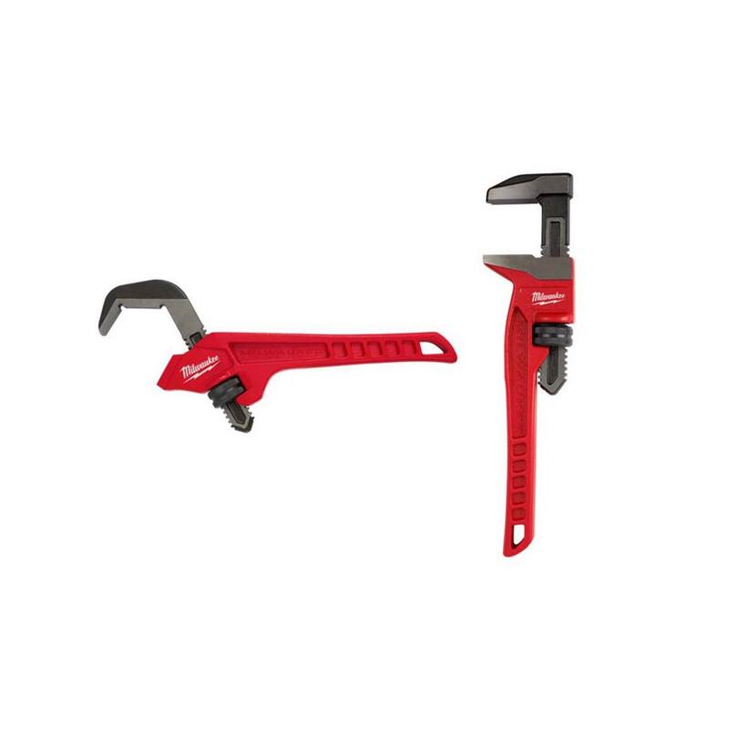 Llave de tubo de acero con hexágono desplazado de 12 pulgadas de Milwaukee y llave de tubo de mandíbula lisa de 12 pulgadas - 48-22-7171-48-22-7186.