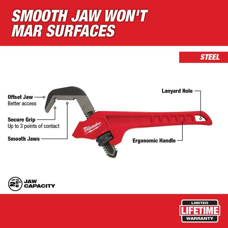 Llave de tubo de acero con hexágono desplazado de 12 pulgadas de Milwaukee y llave de tubo de mandíbula lisa de 12 pulgadas - 48-22-7171-48-22-7186.