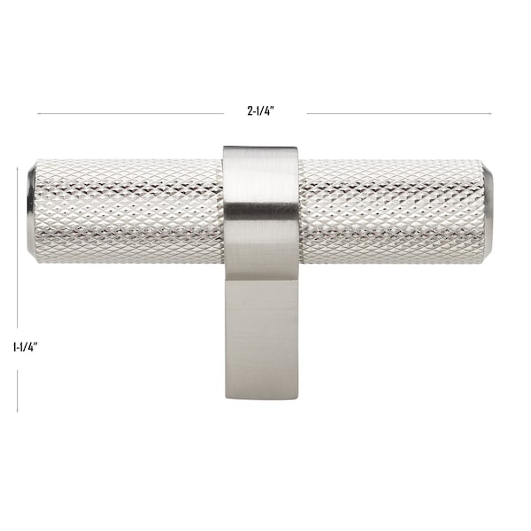 Gliderite Hardware 2-1/4 in. Knurled Steel Cabinet T-Bar Knob - 8002-T-SS - 8002-T-SS-1