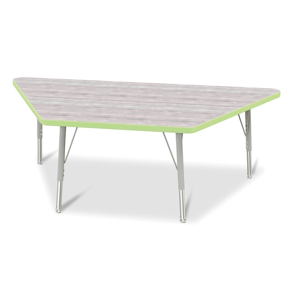 Jonti-Craft Berries Trapezoid Activity Table, 30 in. x 60 in., E-height, Driftwood Gray/Key Lime/Gray - 6443JCE451