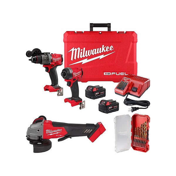 Milwaukee Tool Combo Kit, 18V, 2.3 lb, Li Ion Battery - 3697-22, 2880-20, 48-89-4670