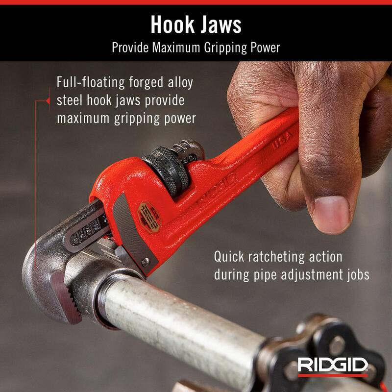 Llave de tubo recta RIDGID de 6 pulgadas para plomería pesada, herramienta resistente para tuberías con roscas autolimpiantes y mordazas de gancho - 31000