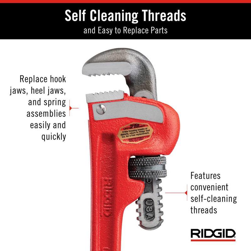 Llave de tubo recta RIDGID de 6 pulgadas para plomería pesada, herramienta resistente para tuberías con roscas autolimpiantes y mordazas de gancho - 31000
