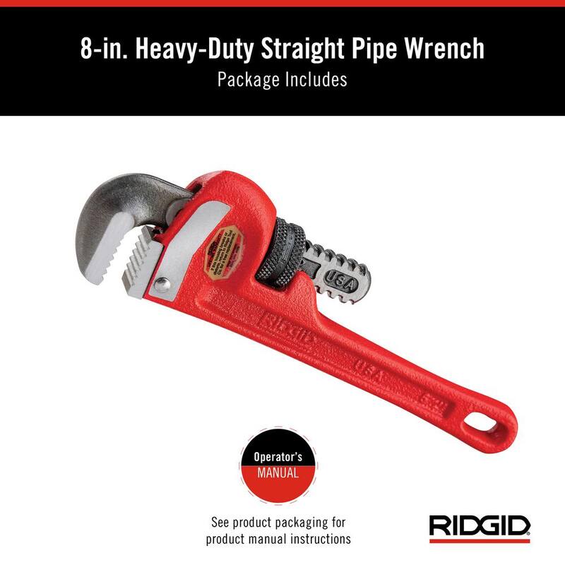 Llave de tubo recta RIDGID de 6 pulgadas para plomería pesada, herramienta resistente para tuberías con roscas autolimpiantes y mordazas de gancho - 31000