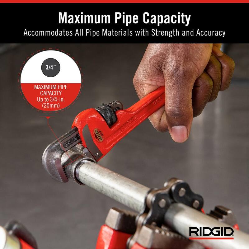 Llave de tubo recta RIDGID de 6 pulgadas para plomería pesada, herramienta resistente para tuberías con roscas autolimpiantes y mordazas de gancho - 31000