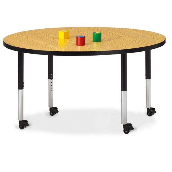 Jonti-Craft Berries Round Activity Table, 48 in. Diameter, Mobile, Oak/Black/Black - 6433JCM210