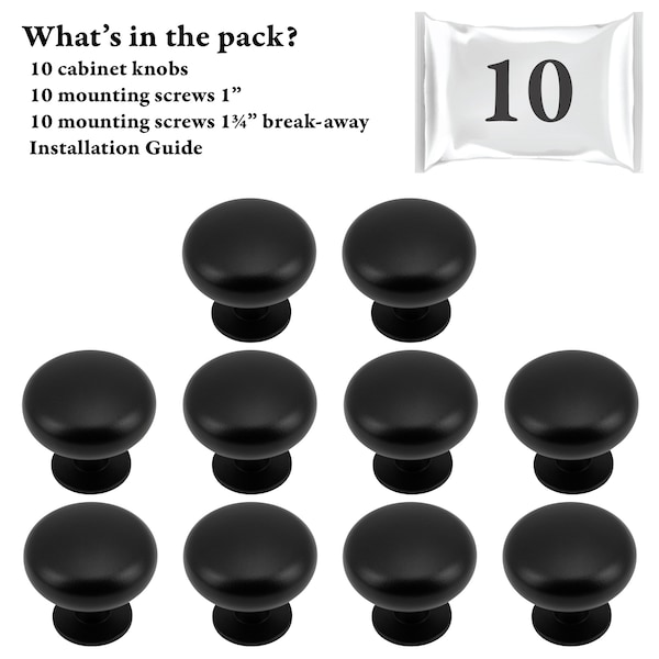 Designperfect 1 3/16 Diameter Mushroom Knob, 10PK - DPA10R53KBLK