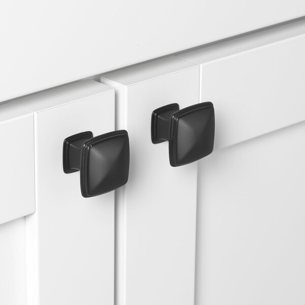 Gliderite Hardware 1-1/4 in. Matte Black Square Cabinet Knob, 5PK - 81091-MB-5