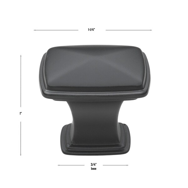 Gliderite Hardware 1-1/4 in. Matte Black Square Cabinet Knob, 5PK - 81091-MB-5
