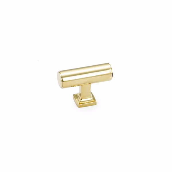 Schaub 1-5/8in Haniburton Cabinet T Knob Unlacquered Brass Finish - 473-UNBR