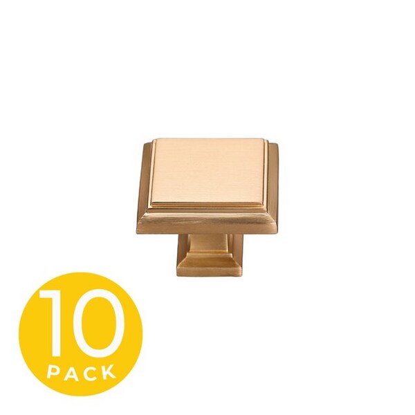 Sapphire Accent Series Modern Square Gold Cabinet Knob, 10pack - SP-1071-K-BRA-10