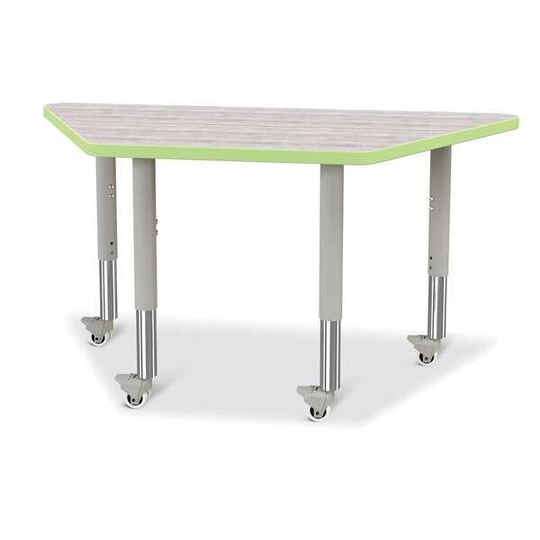 Jonti-Craft Berries Trapezoid Activity Table, 24 in. x 48 in., Mobile, Driftwood Gray/Key Lime/Gray - 6438JCM451
