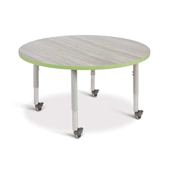 Jonti-Craft Berries Round Activity Table, 48 in. Diameter, Mobile, Driftwood Gray/Key Lime/Gray - 6433JCM451