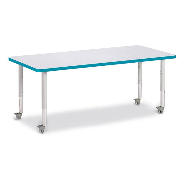 Jonti-Craft Berries Rectangle Activity Table, 30 in. x 72 in., Mobile, Freckled Gray/Teal/Gray - 6413JCM005