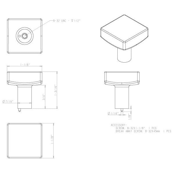 Jeffrey Alexander 1-1/8" Overall Length Matte Black Square Dominique Cabinet Knob - 845MB