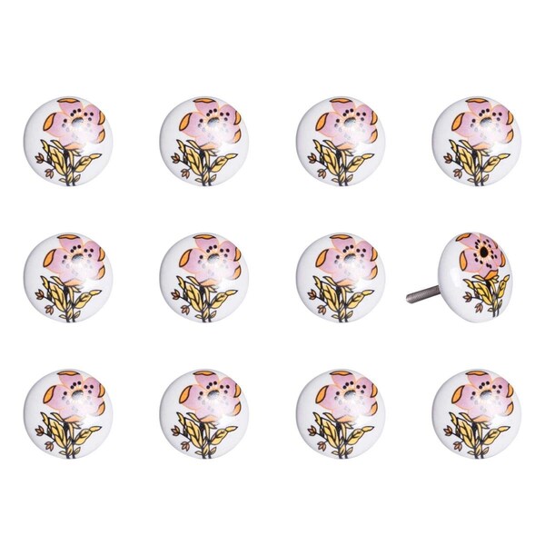 Homeroots K000020 Knob It - White Yellow & Pink - Pack of 12, 12PK - 321671