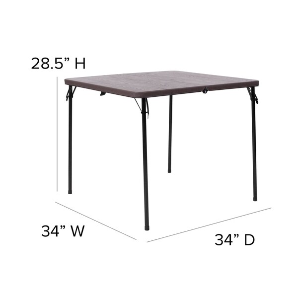 Flash Furniture Square Folding Table, 34" W, 34" L, 28.5" H, Plastic Top, Brown - DAD-LF-86-GG