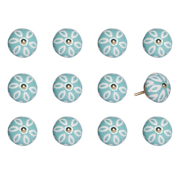 Homeroots K000033 Knob It - Turquoise White & Gold - Pack of 12, 12PK - 321681