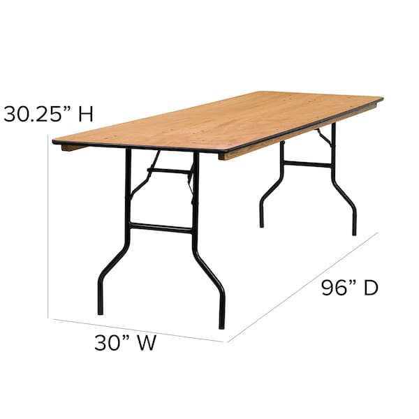 Flash Furniture Rectangle Folding Table, 30" W, 96" L, 30.25" H, Wood Top, Wood Grain - YT-WTFT30X96-TBL-GG