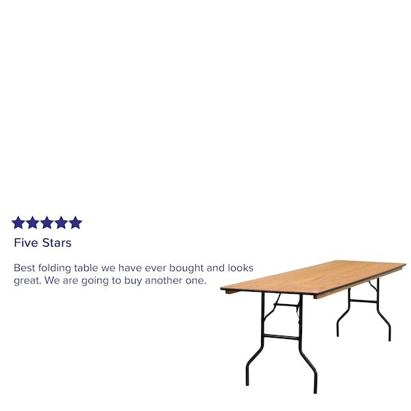 Flash Furniture Rectangle Folding Table, 30" W, 96" L, 30.25" H, Wood Top, Wood Grain - YT-WTFT30X96-TBL-GG