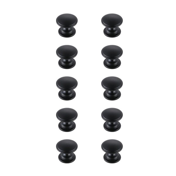 Plaza 1.2 in. Dia. Kaid Multipack Mushroom Knob, Matte Black, 10PK - PL2571383