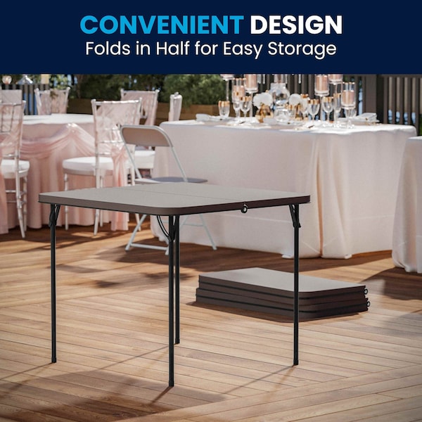 Flash Furniture Square Folding Table, 34" W, 34" L, 28.5" H, Plastic Top, Grey - DAD-LF-86-DG-GG
