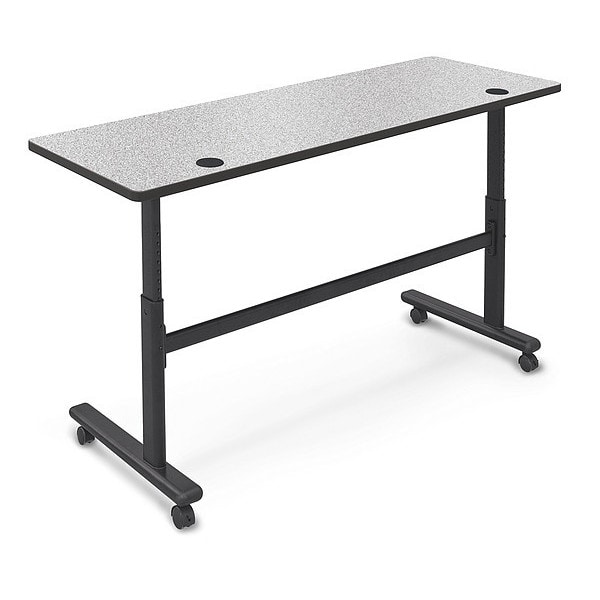 Mooreco Rectangle Training Table, 60" W, 60" L, 28.5" to 45" H, High Pressure Laminate Top, Gray Nebula - 90316-4622-BK