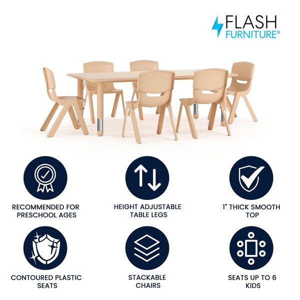 Flash Furniture Rectangle 23.625 W, 47.25 L, 23.5 H, Plastic, Steel, Brown - YU-YCY-060-0036-RECT-TBL-NAT-GG