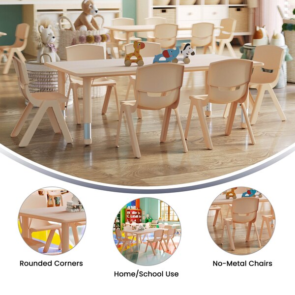 Flash Furniture Rectangle 23.625 W, 47.25 L, 23.5 H, Plastic, Steel, Brown - YU-YCY-060-0036-RECT-TBL-NAT-GG