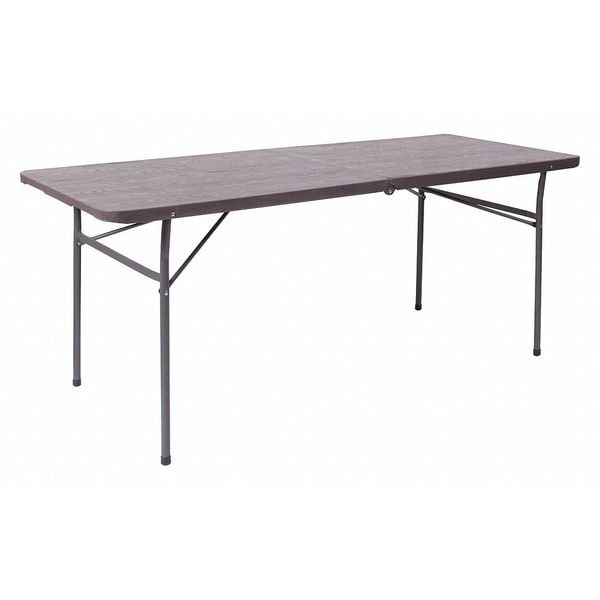 Flash Furniture Rectangle Folding Table, 30" W, 72" L, 29" H, Plastic Top, Brown - DAD-LF-183Z-GG